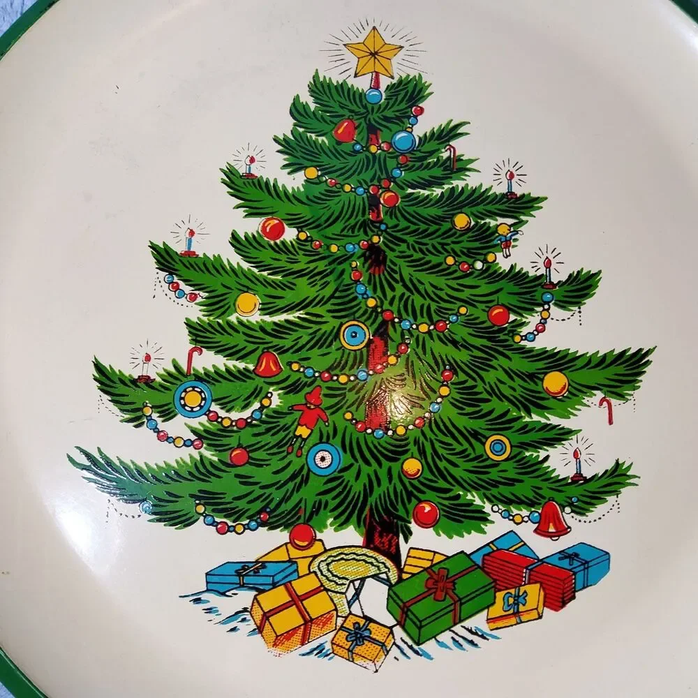 Vintage Christmas Tree Serving Tray Round 13